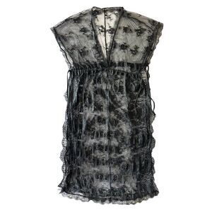 FIONNA L Large BLACK LACE OPEN‎ SIDE LONG ROBE GOWN Kaftan